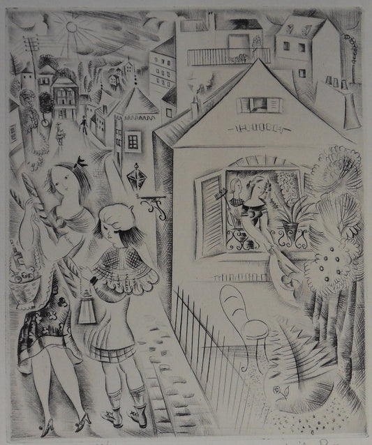 Mily POSSOZ : Les jeunes filles en promenade - Gravure originale signée
