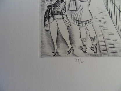 Mily POSSOZ : Les jeunes filles en promenade - Gravure originale signée