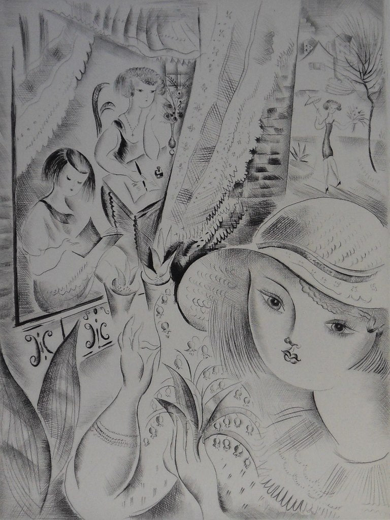 Mily POSSOZ : Jeunes filles au jardin - Gravure originale signée