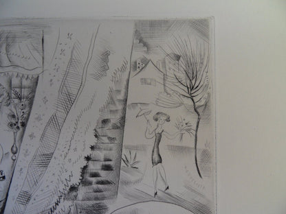 Mily POSSOZ : Jeunes filles au jardin - Gravure originale signée