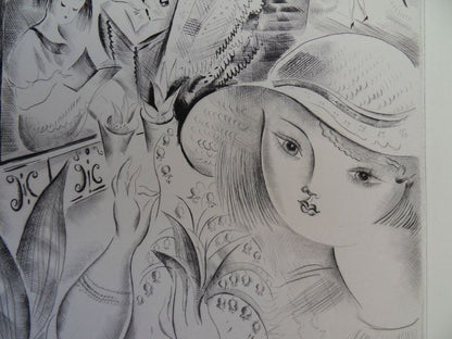 Mily POSSOZ : Jeunes filles au jardin - Gravure originale signée