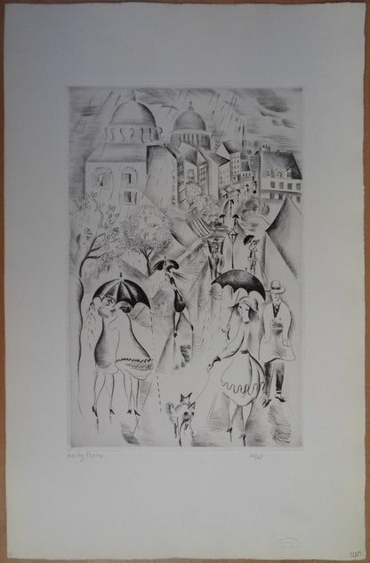 Mily POSSOZ : Paris sous la pluie - Gravure originale signée