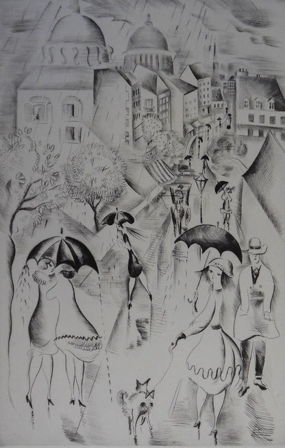 Mily POSSOZ : Paris sous la pluie - Gravure originale signée
