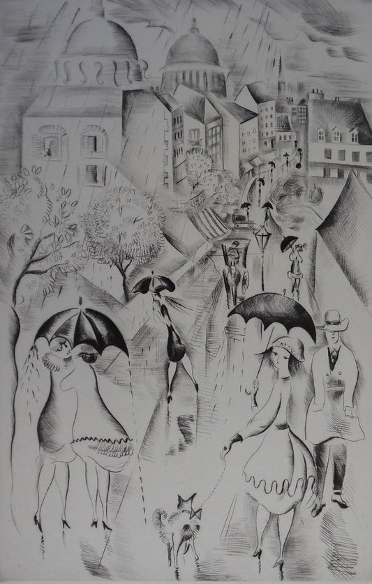 Mily POSSOZ : Paris sous la pluie - Gravure originale signée