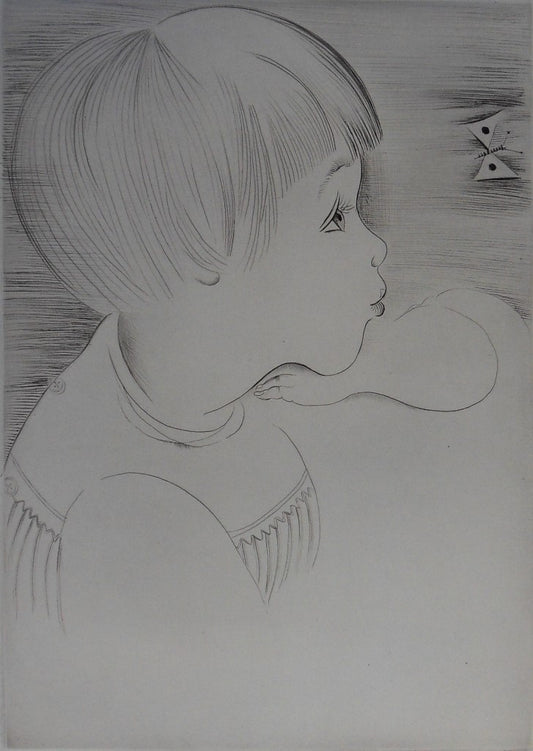 Mily POSSOZ : L'Enfant et le papillon - Gravure originale signée