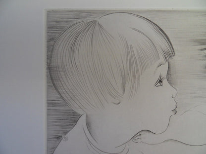 Mily POSSOZ : L'Enfant et le papillon - Gravure originale signée