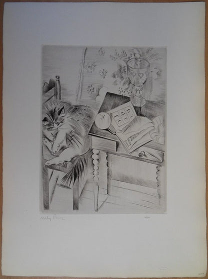 Mily POSSOZ : La sieste du chat - Gravure originale signée