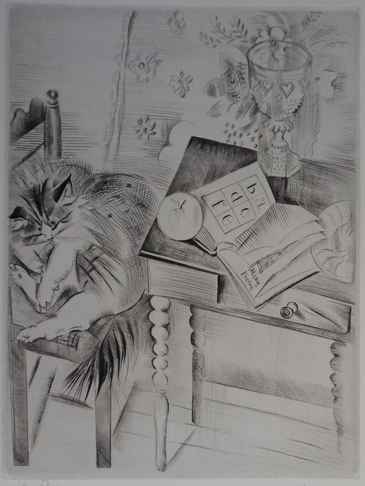 Mily POSSOZ : La sieste du chat - Gravure originale signée