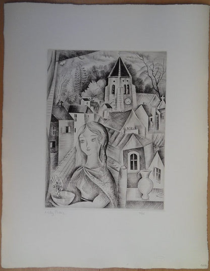 Mily POSSOZ : L'Eglise de Fontenay - Gravure originale signée