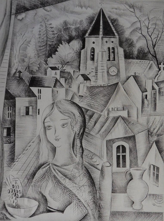 Mily POSSOZ : L'Eglise de Fontenay - Gravure originale signée