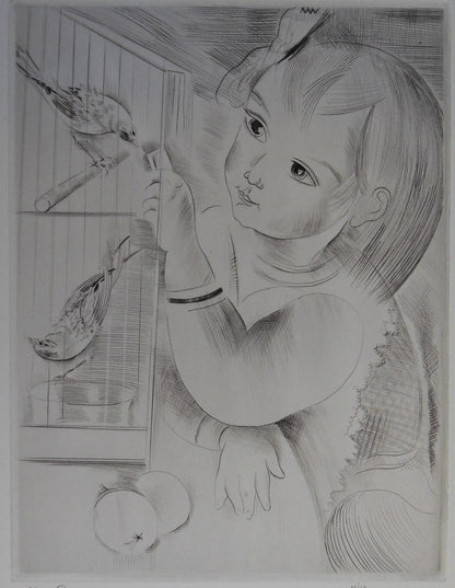 Mily POSSOZ : La cage aux oiseaux - Gravure originale signée