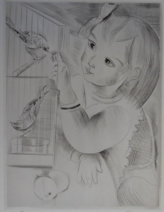 Mily POSSOZ : La cage aux oiseaux - Gravure originale signée