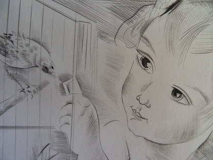 Mily POSSOZ : La cage aux oiseaux - Gravure originale signée