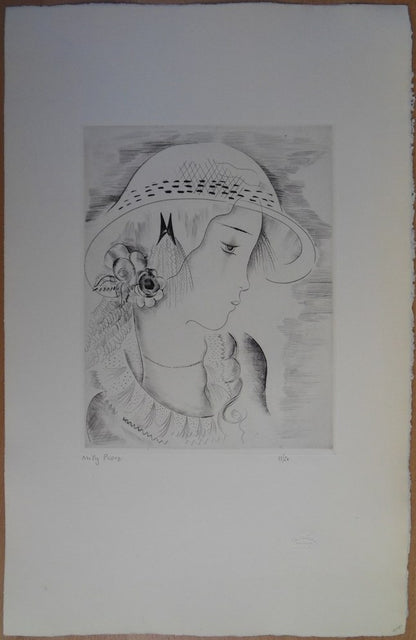 Mily POSSOZ : Portrait de jeune fille - Gravure originale signée