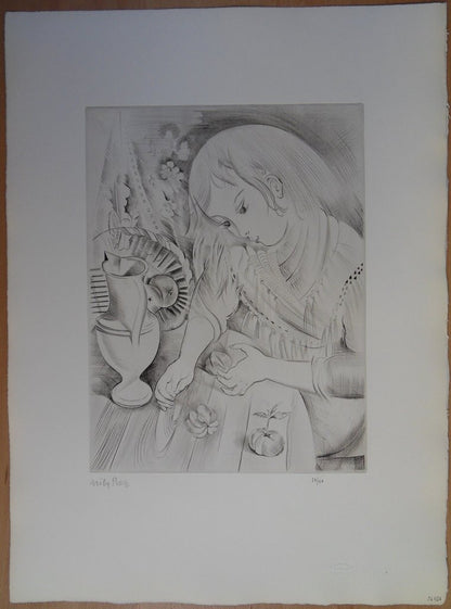 Mily POSSOZ : La jeune fille et la mandarine - Gravure originale signée