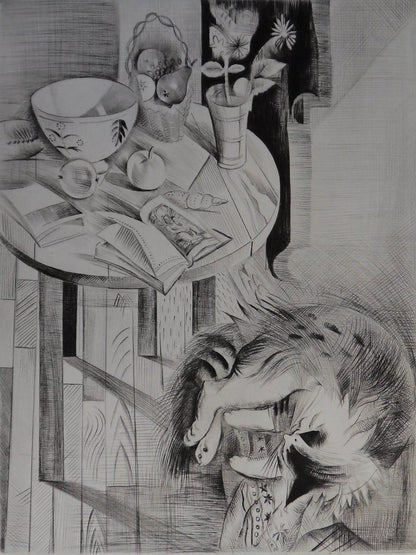 Mily POSSOZ : Le repos du chat - Gravure originale signée