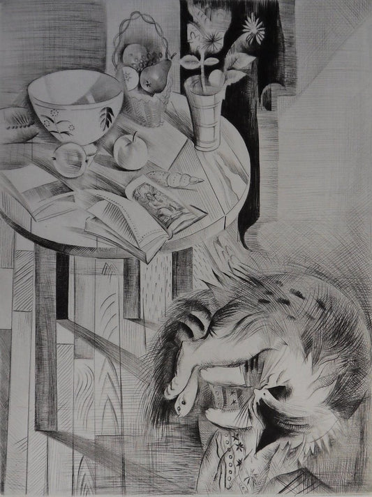 Mily POSSOZ : Le repos du chat - Gravure originale signée