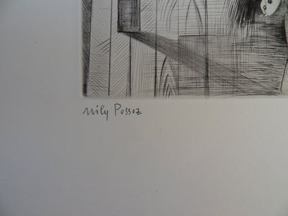 Mily POSSOZ : Le repos du chat - Gravure originale signée