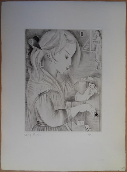Mily POSSOZ : La joueuse de dominos - Gravure originale signée