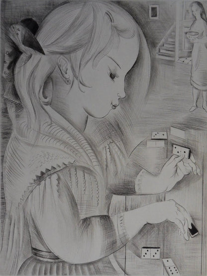 Mily POSSOZ : La joueuse de dominos - Gravure originale signée