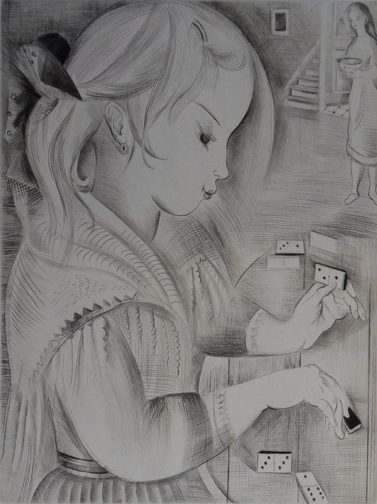 Mily POSSOZ : La joueuse de dominos - Gravure originale signée