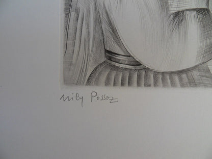 Mily POSSOZ : La joueuse de dominos - Gravure originale signée