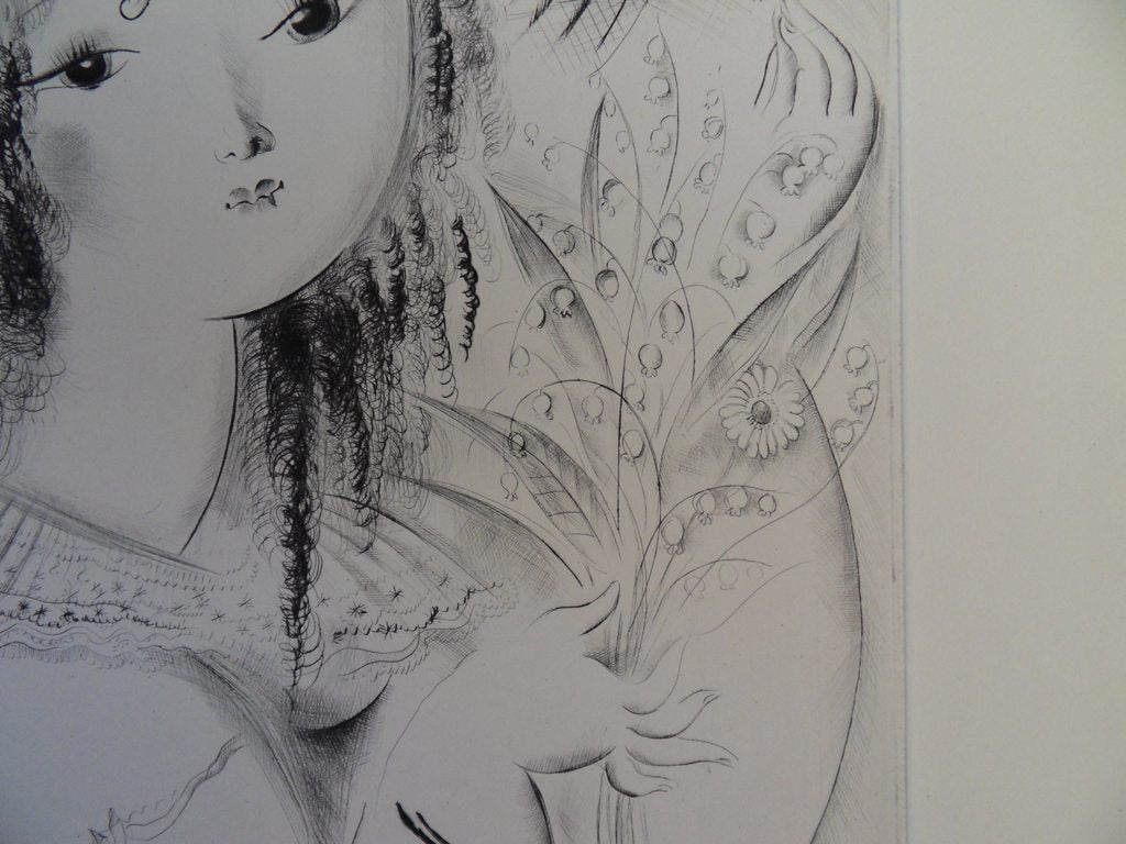 Mily POSSOZ : Jeune fille au muguet - Gravure originale signée