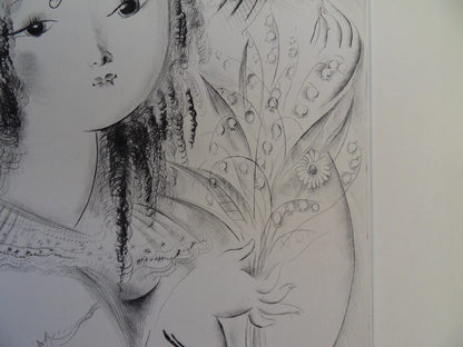 Mily POSSOZ : Jeune fille au muguet - Gravure originale signée