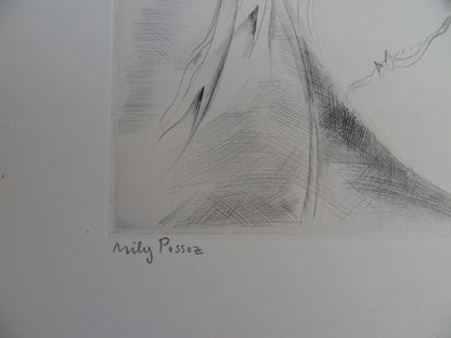 Mily POSSOZ : Jeune fille au muguet - Gravure originale signée