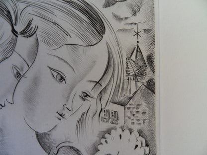 Mily POSSOZ : Les enfants et le perroquet - Gravure originale signée