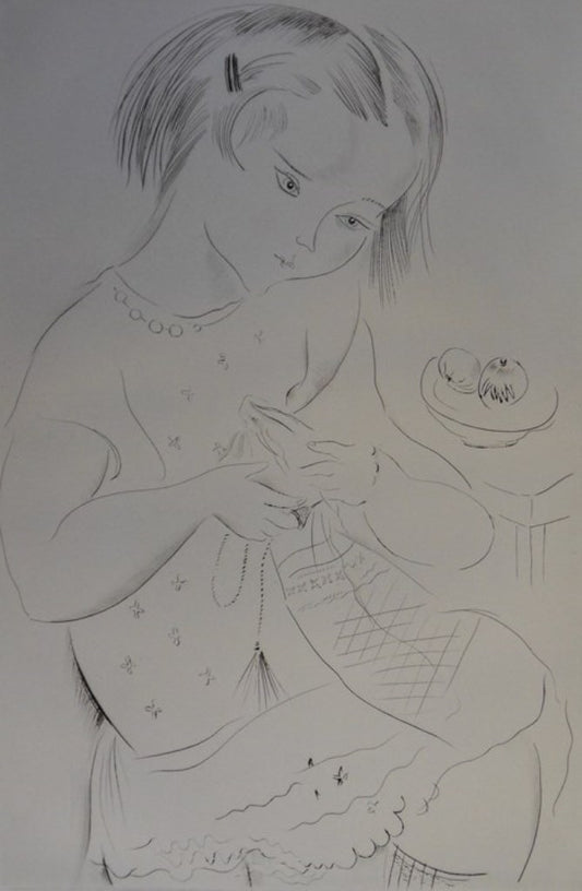 Mily POSSOZ : La jeune fille cousant - Gravure originale signée