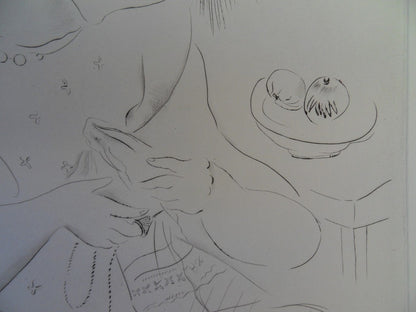 Mily POSSOZ : La jeune fille cousant - Gravure originale signée