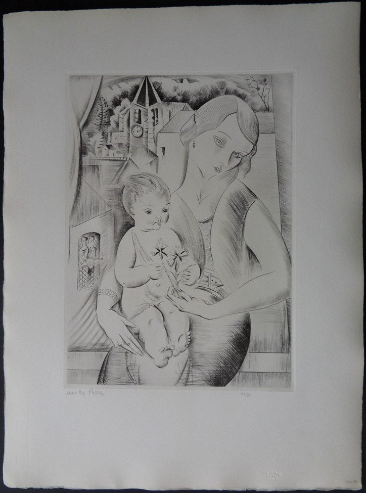 Mily POSSOZ : Mère et son enfant - Gravure originale signée