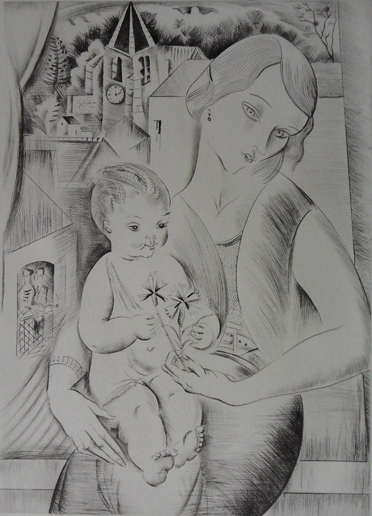 Mily POSSOZ : Mère et son enfant - Gravure originale signée