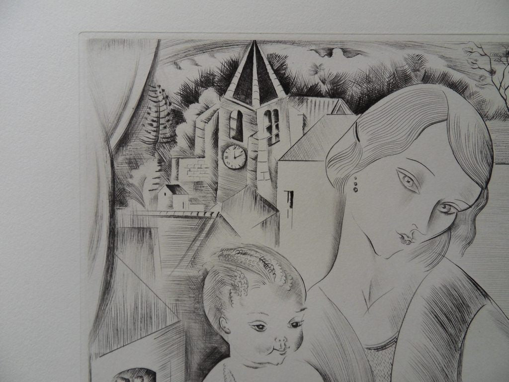 Mily POSSOZ : Mère et son enfant - Gravure originale signée