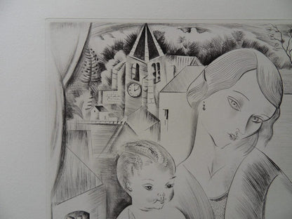 Mily POSSOZ : Mère et son enfant - Gravure originale signée