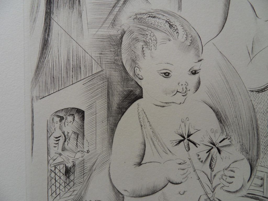 Mily POSSOZ : Mère et son enfant - Gravure originale signée