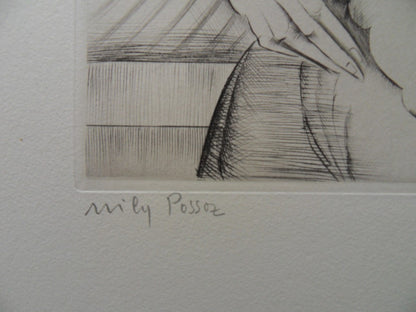 Mily POSSOZ : Mère et son enfant - Gravure originale signée