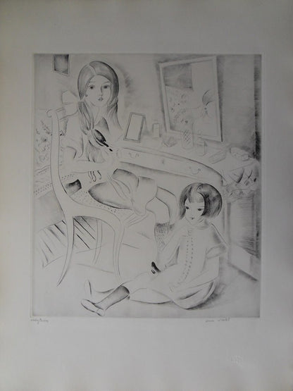Mily POSSOZ : Jeune fille devant la coiffeuse - Gravure originale signée