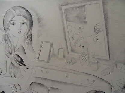 Mily POSSOZ : Jeune fille devant la coiffeuse - Gravure originale signée