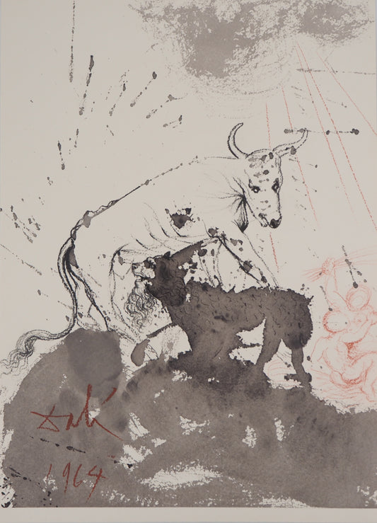 Salvador DALI : Le lion et le boeuf - Lithographie signée
