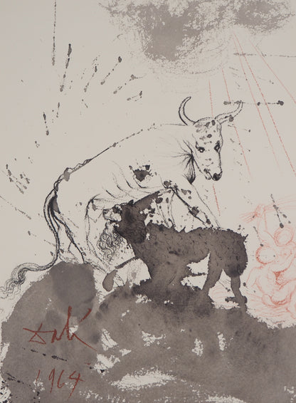 Salvador DALI : Le lion et le boeuf - Lithographie signée