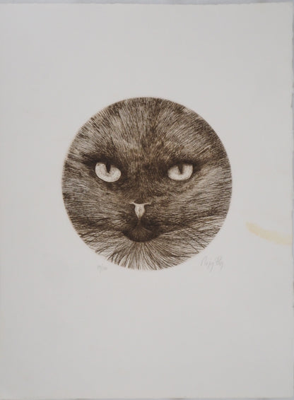 Régis DHO : Chat marron - Gravure originale signée
