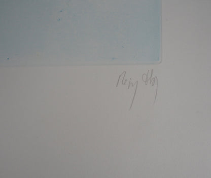 Régis DHO : Tête de chat bleuté - Gravure originale signée