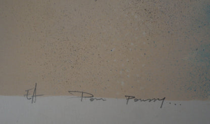 Claude GAVEAU : Paysage enneigé  de nuit - Lithographie originale signée et dédicacée
