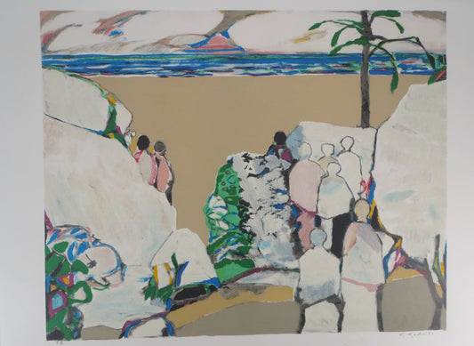 Gabriel GODARD : Cortège sur la plage - Lithographie originale signée
