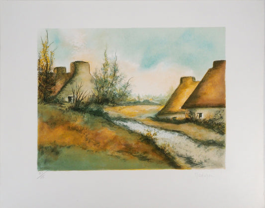 MADUZAC : Les Chaumières de Bretagne - Lithographie originale signée