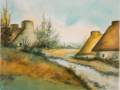 MADUZAC : Les Chaumières de Bretagne - Lithographie originale signée
