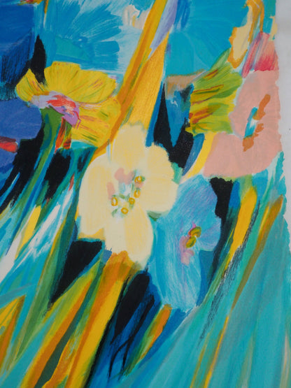 Claude HEMERET: Jardín en flor - Litografía original firmada