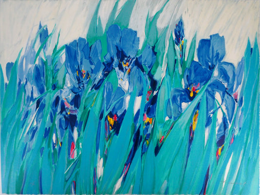Claude HEMERET: Jardín, los lirios azules - Litografía original firmada
